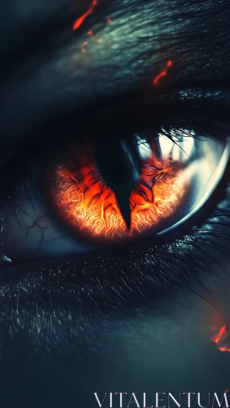 Infernal reptilian eye rendered in hyper-detailed close-up.
