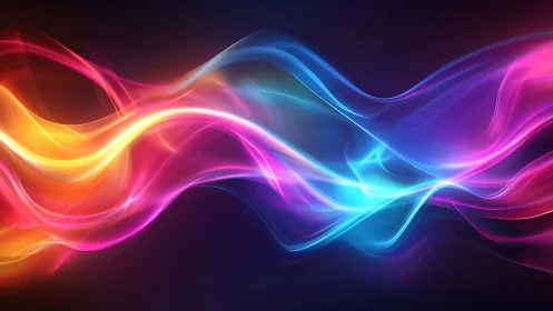 Neon ribbons of light weave a glowing symphony across space