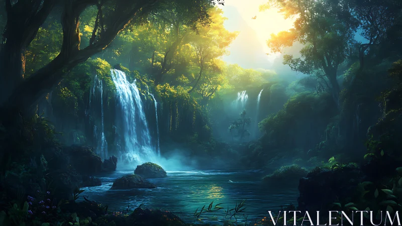Enchanted Forest Waterfall: Nature's Serene Sanctuary.