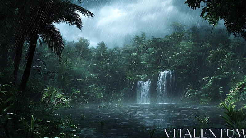 Tropical Paradise: Waterfall in the Rain