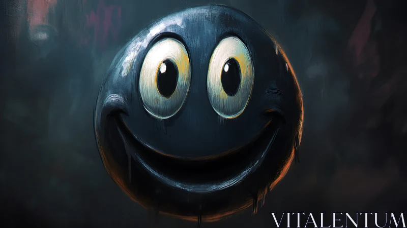 Textured dark smiley sphere with moody cinematic lighting