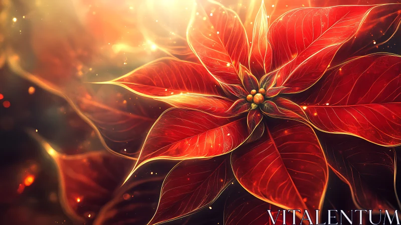 Fiery poinsettia unfurls like a glowing star in deep dusk