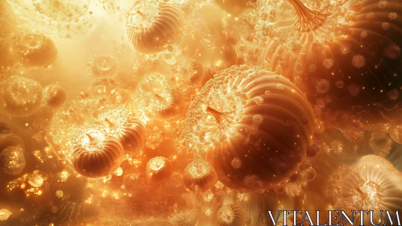 Fractal golden spheres in dense abstract volumetric field.