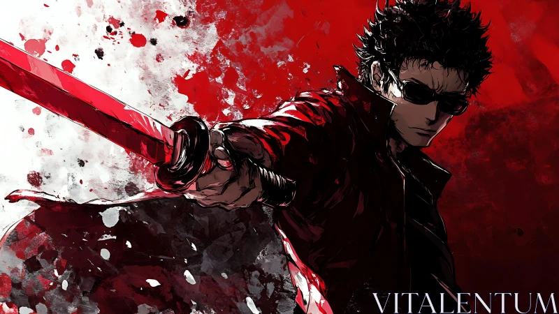 Midnight swordsman carving crimson arcs through chaos.