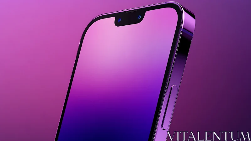 Smartphone with notch display rendered against gradient purple background
