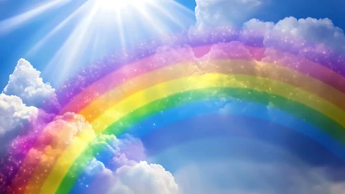 Radiant multicolor rainbow arcs across luminous sunlit clouds