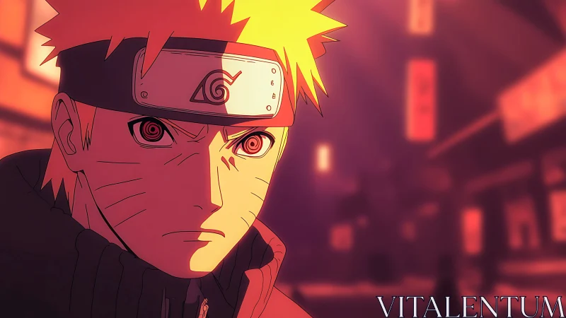 Anime close-up portrait with dramatic warm city bokeh lighting.