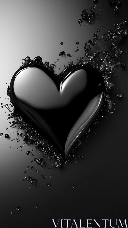 Liquid Heart Form: Monochromatic 3D Splash Composition.