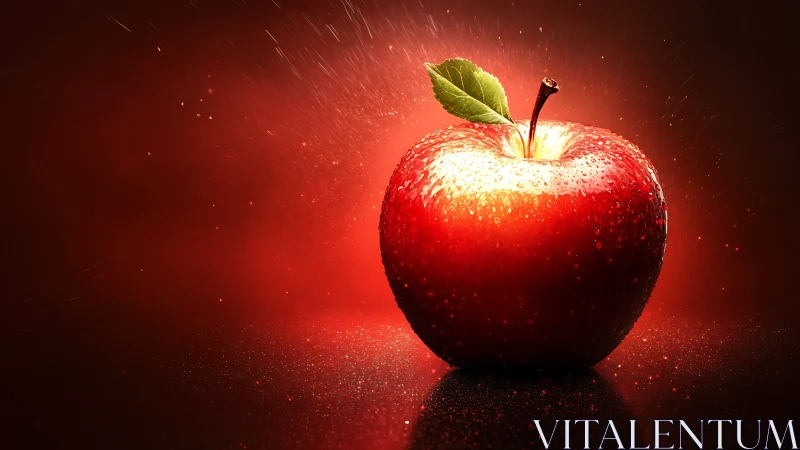 Specular-lit macro apple with dynamic droplet scattering field.