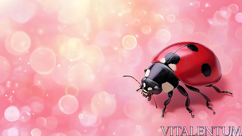 Ladybug macro study on glowing pink bokeh field.