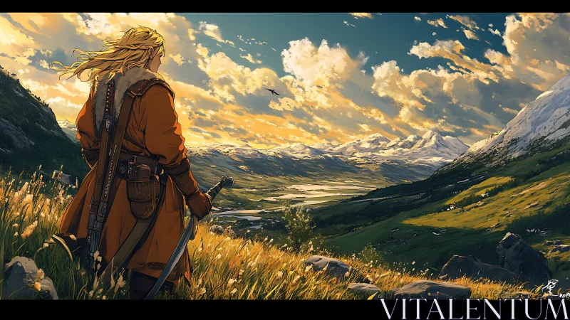 Figure observes expansive valley and distant mountain range