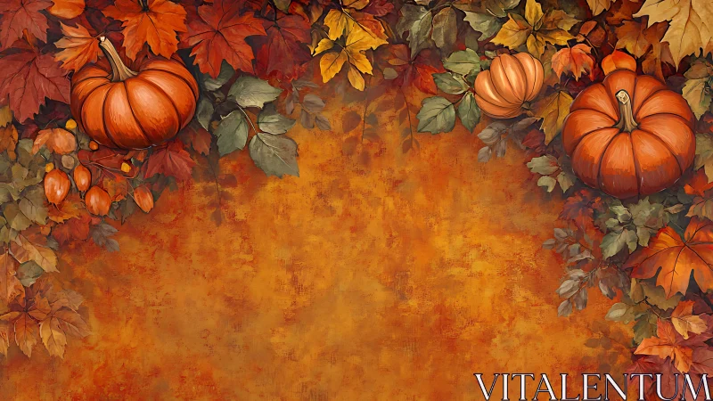 Pumpkins drift through copper leaves in a glowing autumn frame