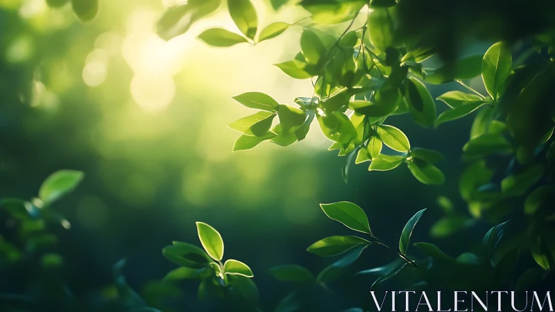 Sunlit Green Leaves in Soft Focus Nature Photography.