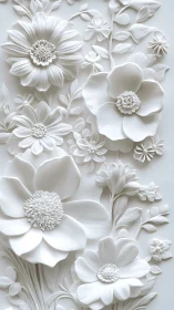 Monochromatic Floral Relief. White Dimensional Botanical.