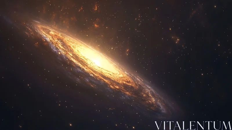 Rotating edge-on spiral galaxy rendered in warm light