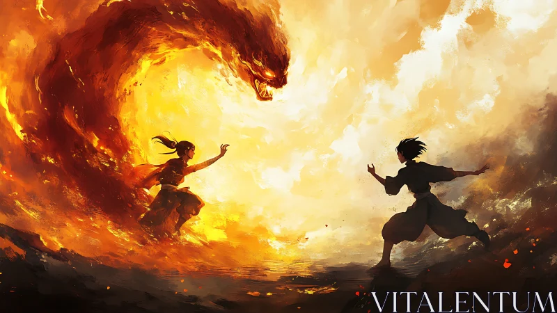 Two Warriors Face an Inferno Dragon in Epic Battle