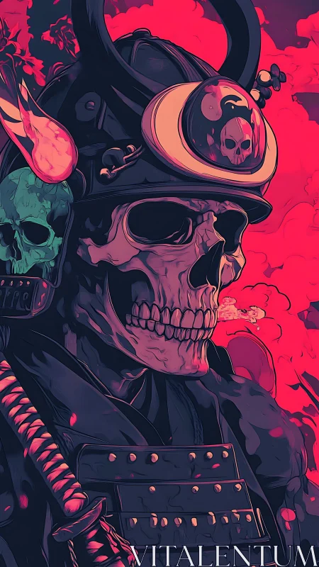 Neon skull samurai warrior in stylized battle armor.