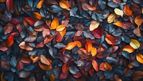 Colorful autumn leaves forming dense textured ground cover.