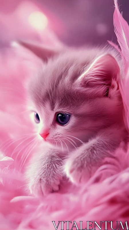 Pink Feline Portrait: Soft-Focus Felid with Luminescent Eyes.