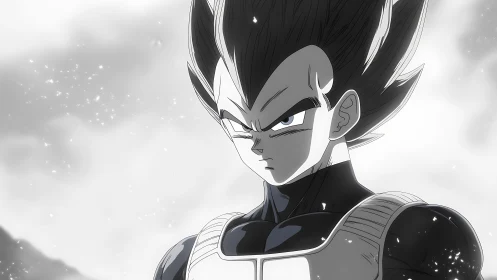 Stoic space warrior studies a storm of drifting embers