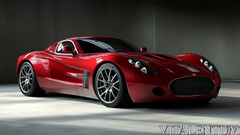 Red photorealistic supercar under soft studio lighting.