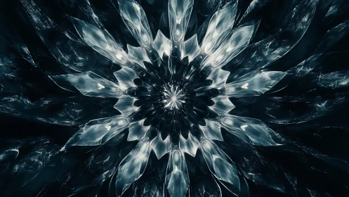 Radial crystal flower pattern with sharp glasslike petals.