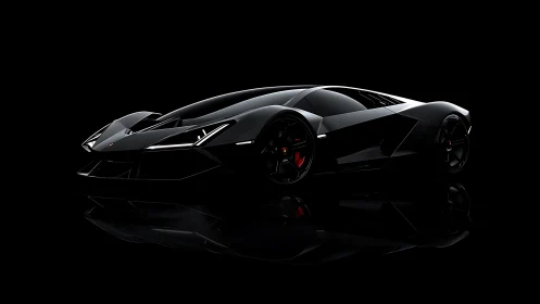 Black low-profile sports coup&eacute; is rendered against dark background