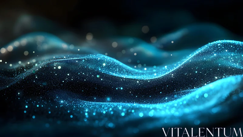 Glowing Blue Particle Waves in Abstract Digital Landscape Art.