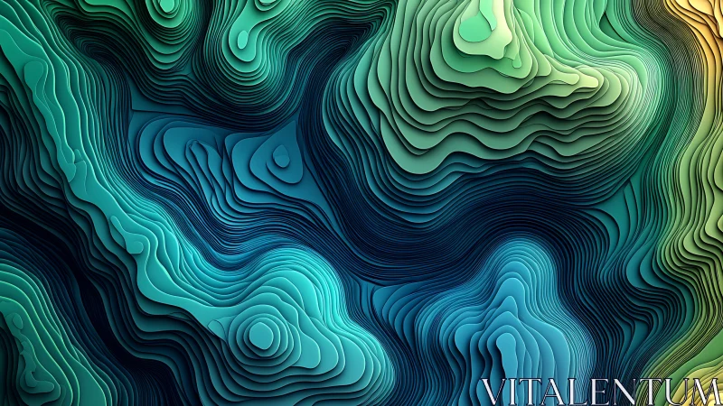 Layered topographic wavefield in teal gradient 3D abstraction.