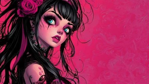 Neon goth daydream tilts her sapphire stare into silence