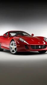 Red sports coupe is positioned in controlled studio lighting