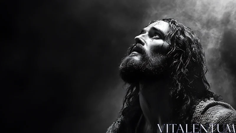 Dramatic low key portrait of bearded man in rising smoke