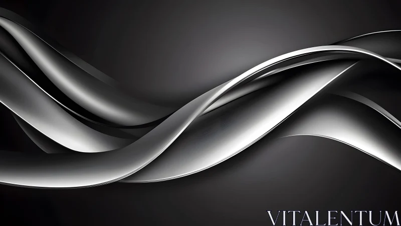 Sleek metallic abstract waves on dark background, digital art style.