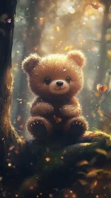 Diffuse backlit teddy render with volumetric forest bokeh field