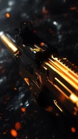 Tactical rifle with illuminated sight in dynamic fire scene