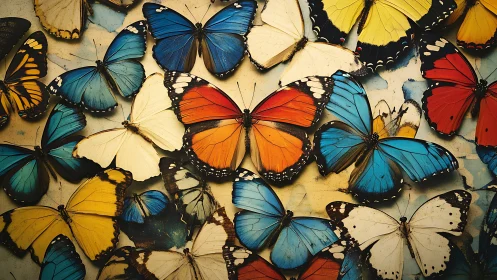 Butterflies cover flat surface in dense overlapping arrangement