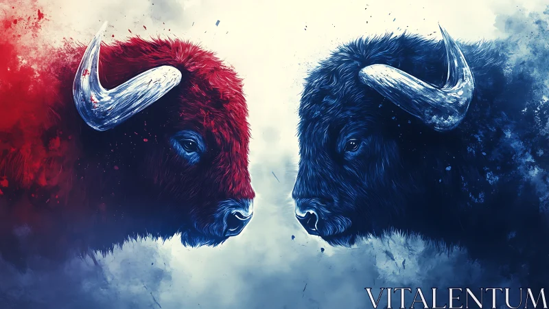Dual bison blaze into red and blue storm of resolve