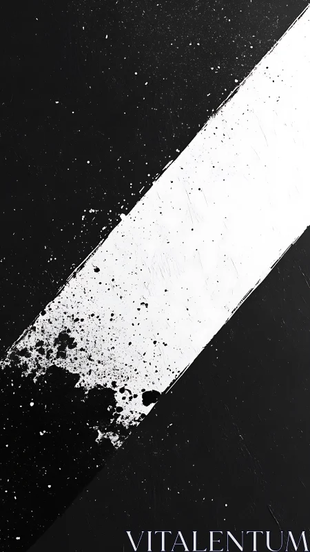 Diagonal monochrome stripe with dispersed paint splatters.