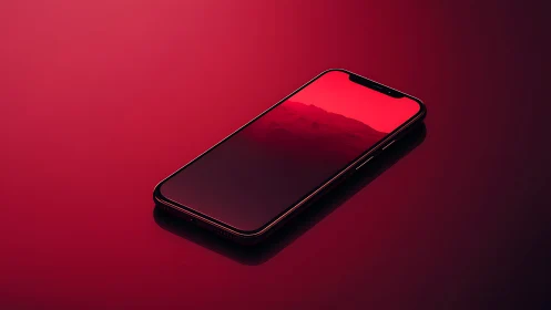 Smartphone displaying bright red screen against deep crimson gradient background