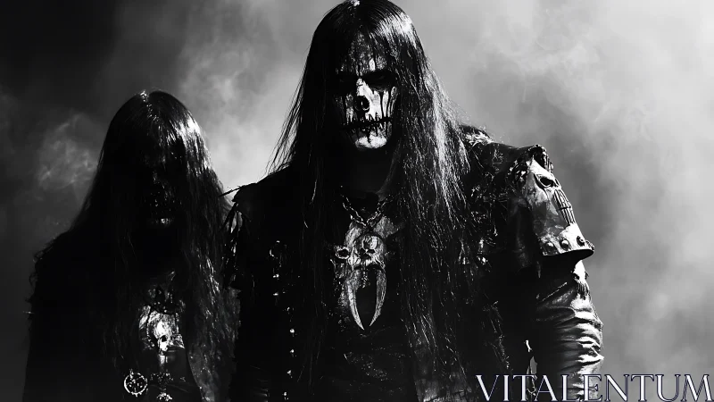 Grim corpsepainted metal duo emerging from spectral smoke.