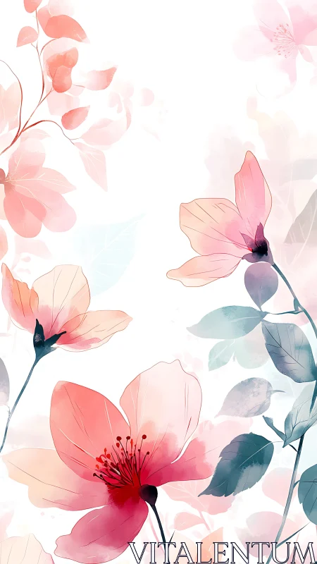 Watercolor Floral Composition with Soft Pink Blooms.