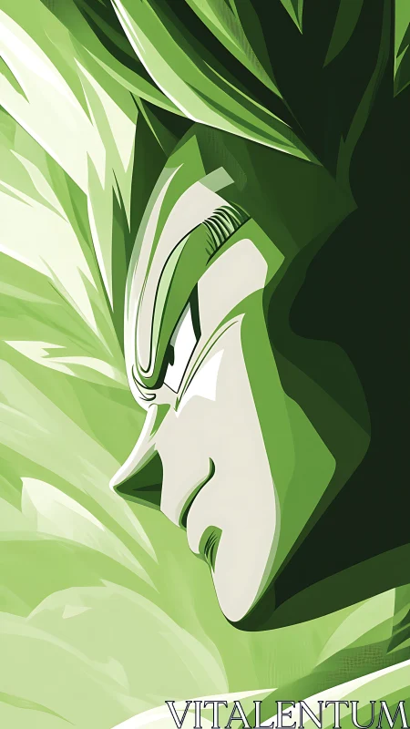 Emerald aura carves a fierce warrior’s profile in light