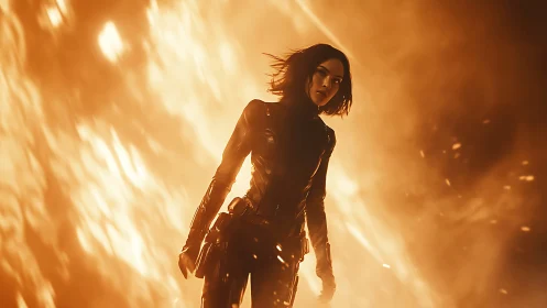 Warrior Emerges Through Inferno with Resolute Determination