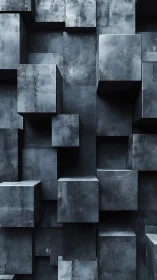 Layered concrete cubic blocks in dark geometric arrangement.