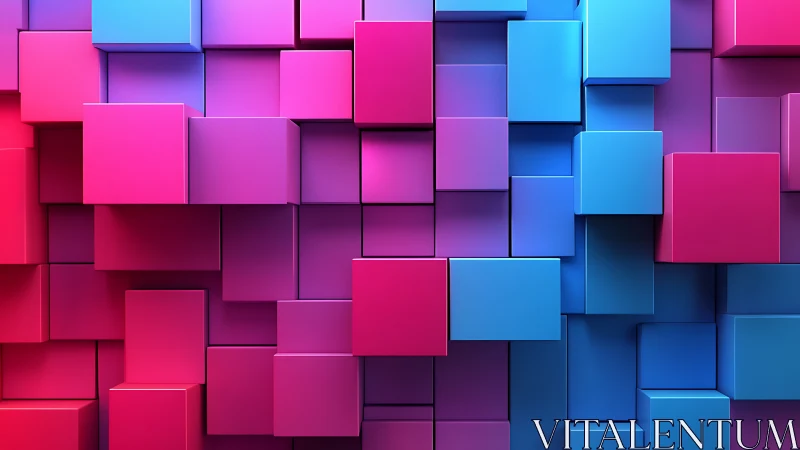 Vibrant magenta and cyan cubes construct a layered 3D grid