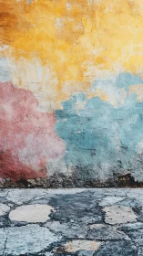 Weathered rainbow wall quietly rehearses its fading echo