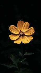 Golden Cosmos Flower Blooming in Darkness