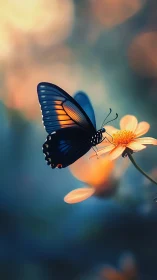 Twilight-winged butterfly sipping golden dusk on petals.