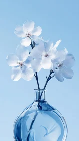 Delicate White Blossoms in Crystalline Blue Vase.
