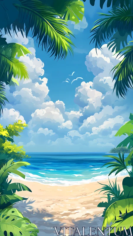 Tropical Beach Paradise Under Bright Cloudless Sky